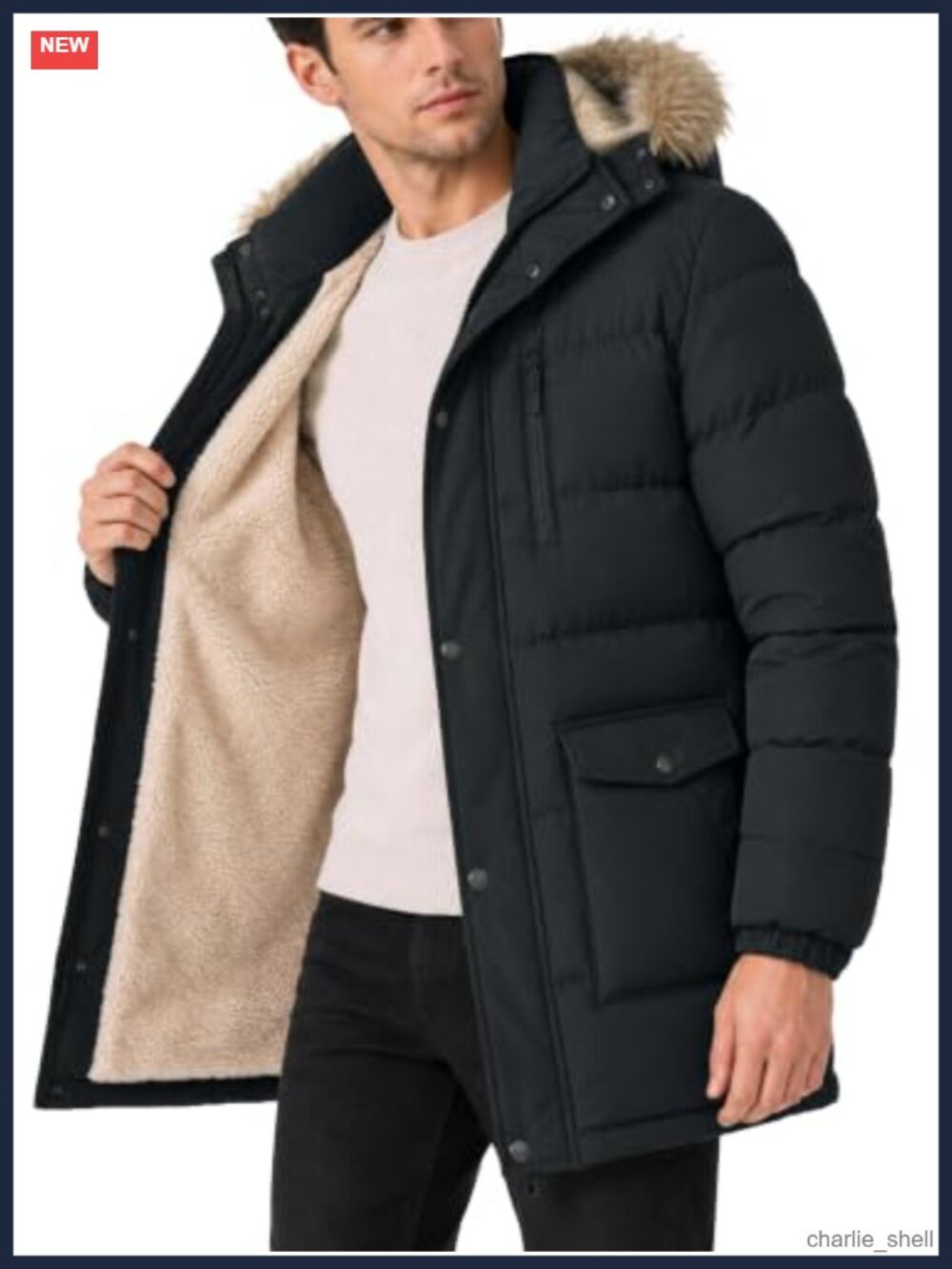 Men's Sherpa Lined Thicken Parka Winter Jacket Fur Hood